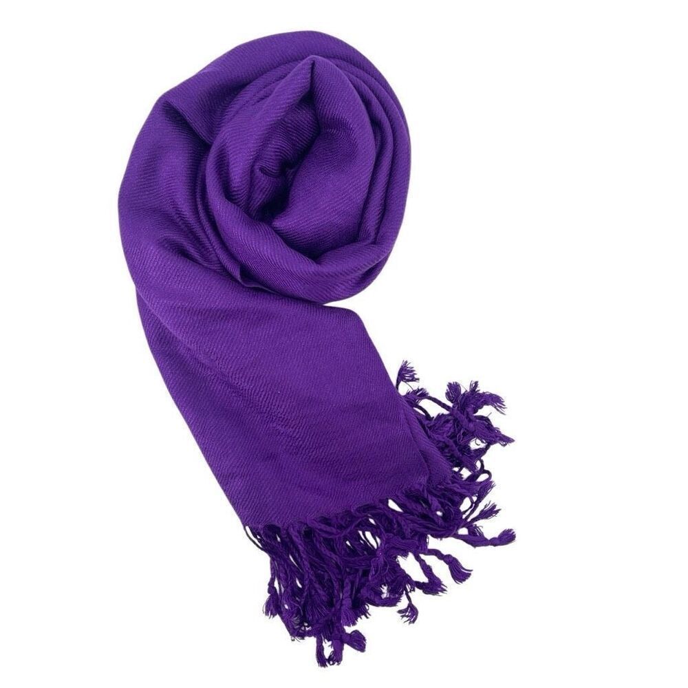 Purple Pashmina Style Shawl Wrap Large Super Soft Fringe Scarf 100% Viscose